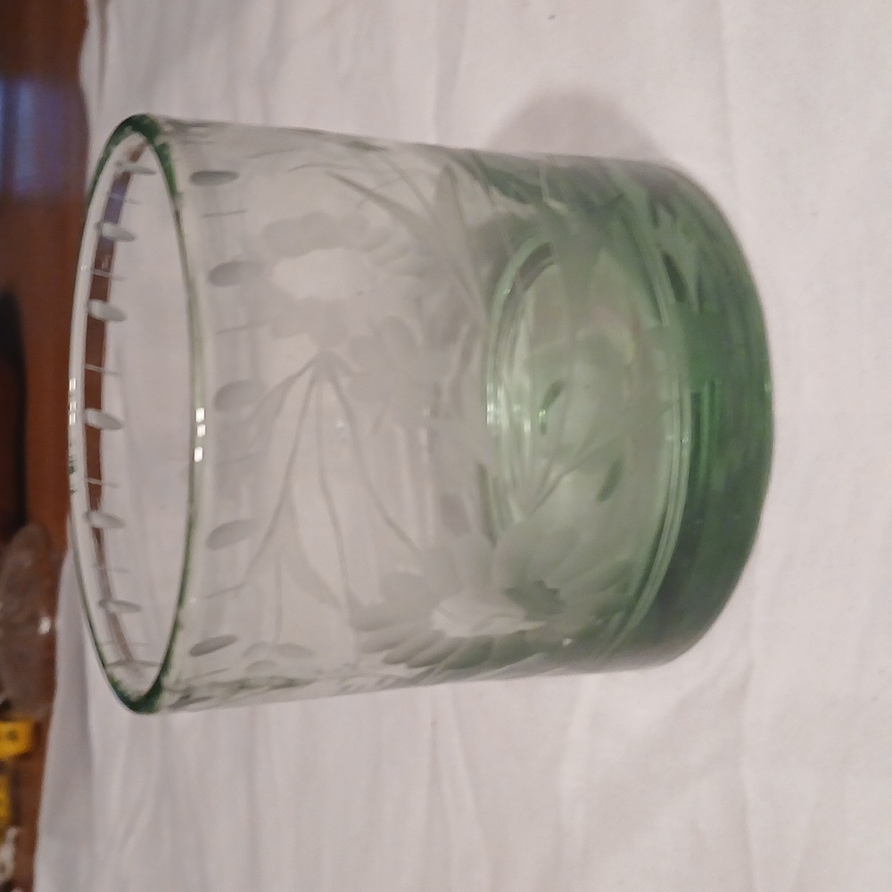 Bobby Flay Etched Green Double Old Fashioned Glass Whisky Rocks Discontinued